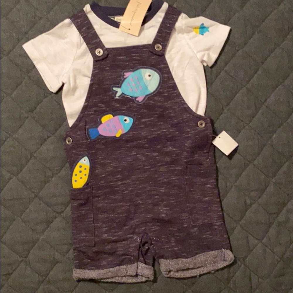 2 pc navy nautical overalls